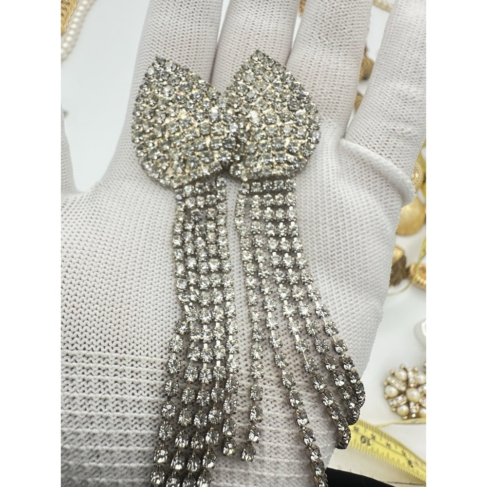 Vintage Rhinestone Tassel Earrings Silver Tone - Picture 3 of 5